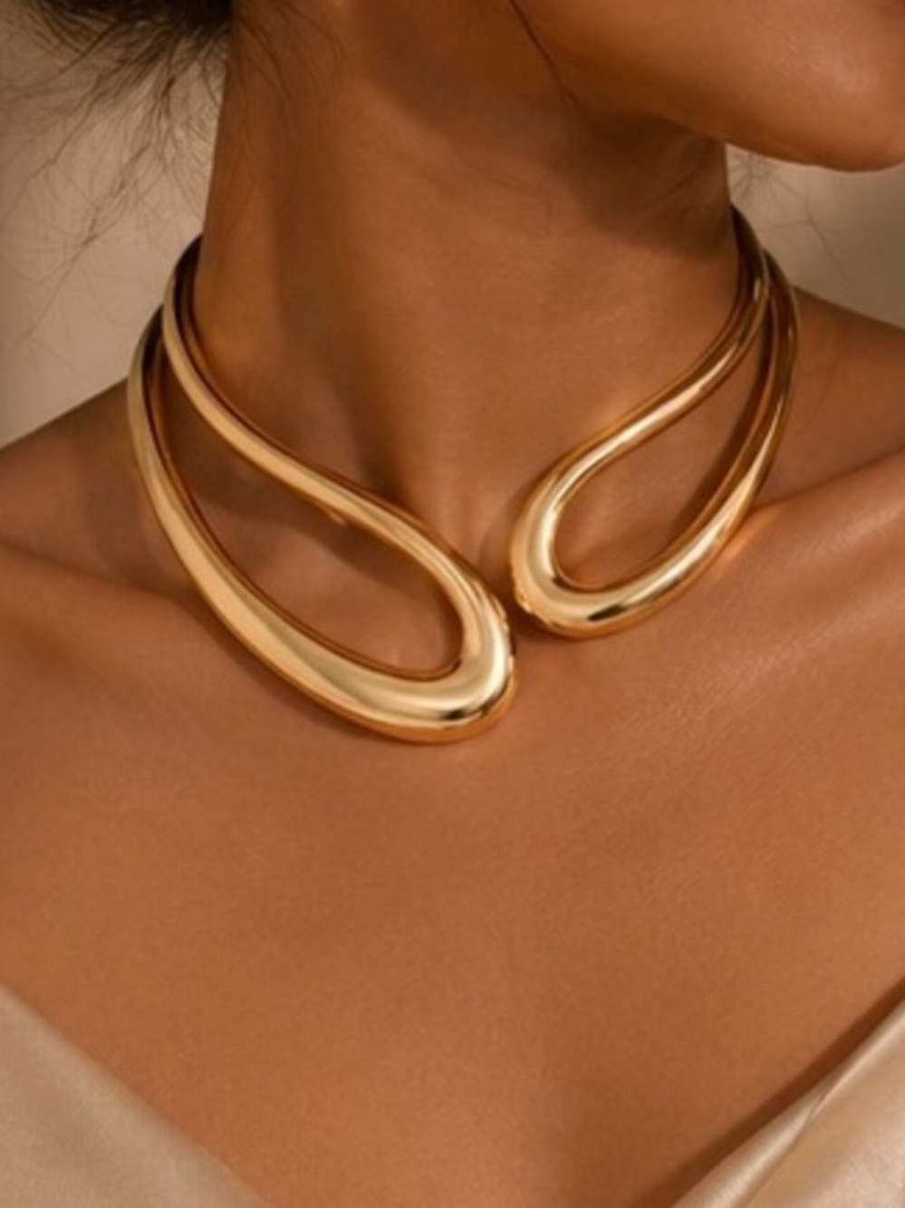 Vintage 90s Sculptural Gold Collar Necklace
